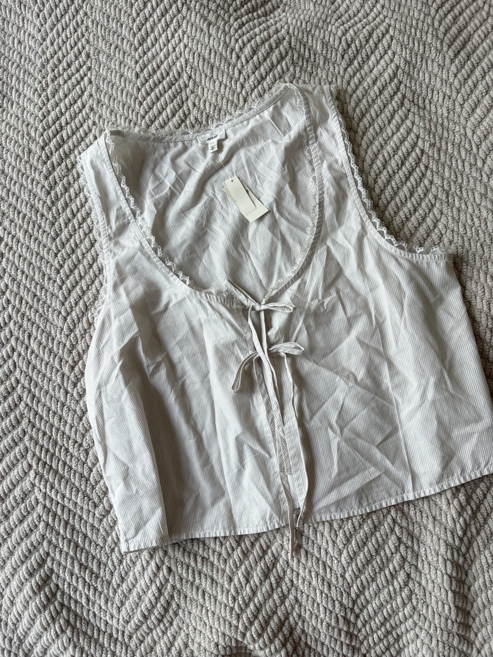 aerie White Striped Tie-Front Chemise
